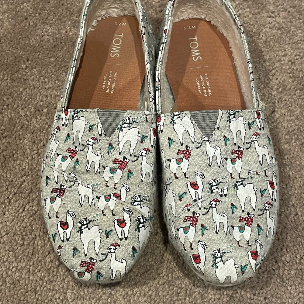 Toms Venice Collection Grey Fleck Jersey Fa La Llama Print Shoes 7.5